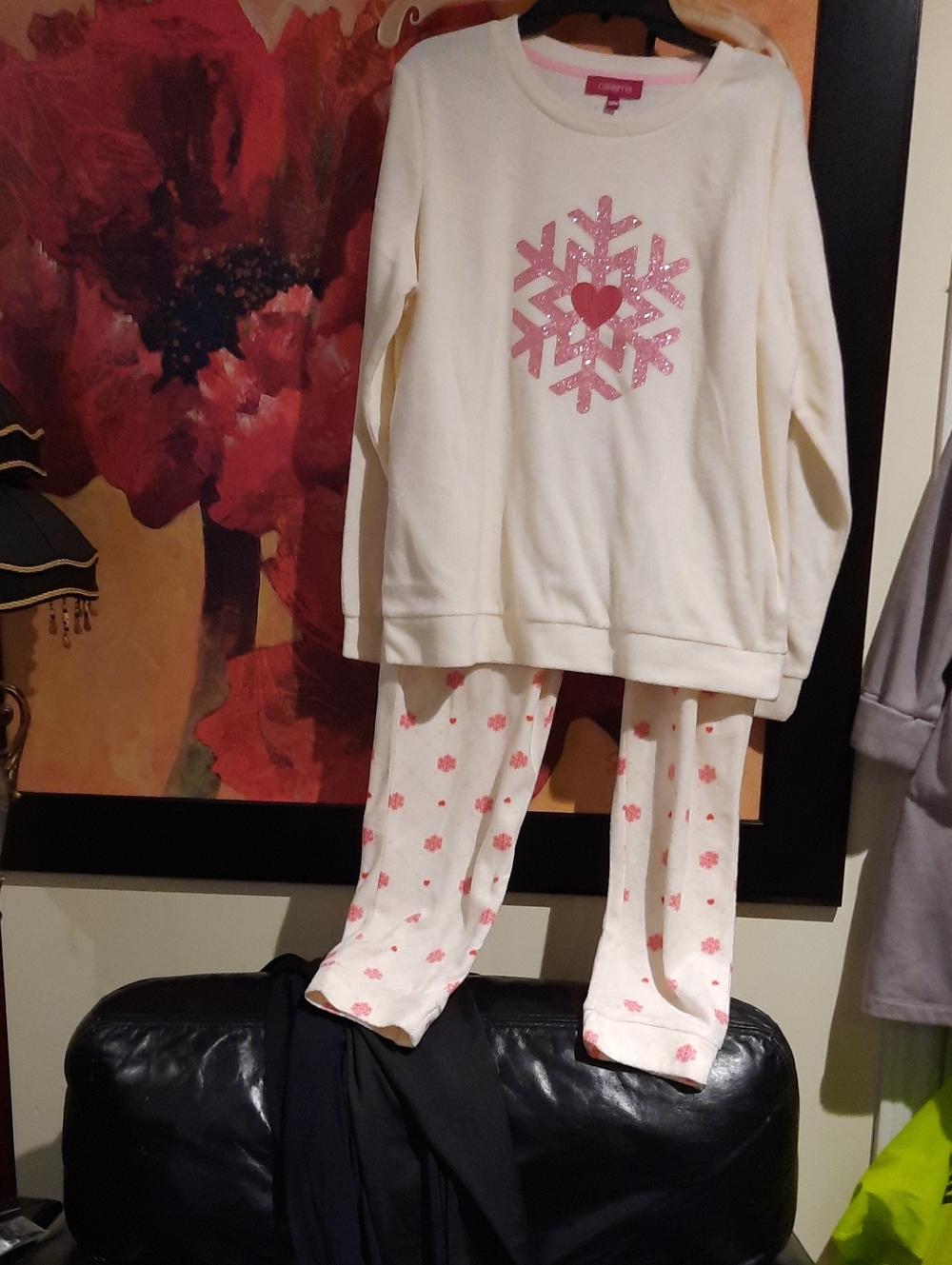 NWT Charisma Cream Plush Pajama Top Pants Set Cozy Solid Loungewear Women's Med